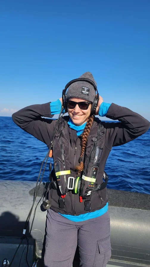 Yaly Mevorach in the field with acoustic monitoring equipment